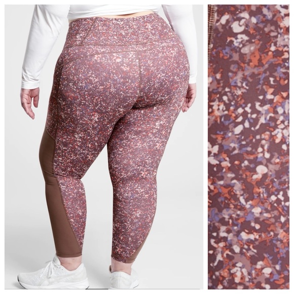 Athleta Rainier Printed Mesh Tight in Sandstone Smoked Almond Brown Multi - Picture 2 of 10
